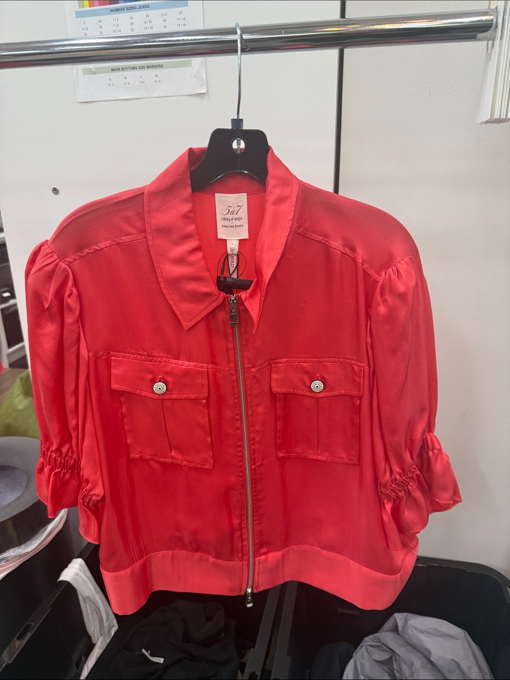 cinq a sept Coral-Red Satin Bomber Jacket